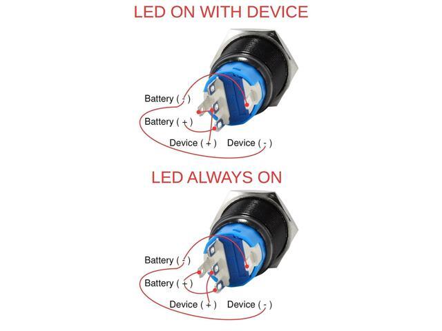 JacobsParts Momentary Pushbutton Starter Switch Circular Metal Black with Blue Power Symbol LED fits 3/4' (19mm) Diameter Panel Cutout Hole