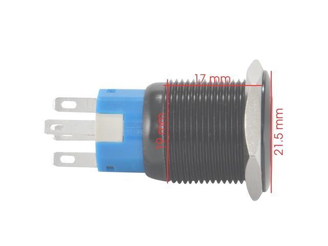 JacobsParts Momentary Pushbutton Starter Switch Circular Metal Black with Blue Power Symbol LED fits 3/4' (19mm) Diameter Panel Cutout Hole