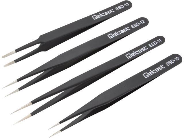 Delcast TZ-8X ESD Safe Anti-Static Stainless Steel Tweezers Set for Electronics, Jewelry, Crafts, 8 Piece
