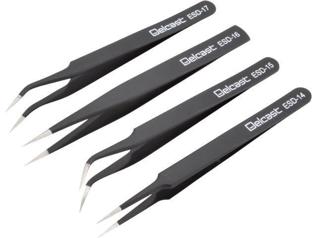 Delcast TZ-8X ESD Safe Anti-Static Stainless Steel Tweezers Set for Electronics, Jewelry, Crafts, 8 Piece
