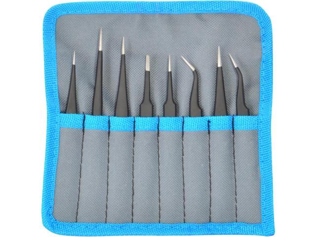 Delcast TZ-8X ESD Safe Anti-Static Stainless Steel Tweezers Set for Electronics, Jewelry, Crafts, 8 Piece