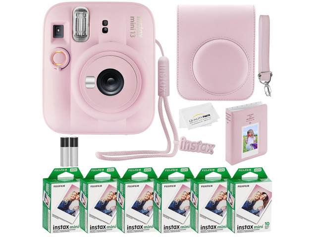 Fujifilm Instax Mini 13 Instant Camera 60 Photo Prints, Photo Album, Case & Quality Photo Microfiber Cloth- Candy Pink