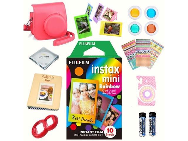 Fujifilm Instax mini 8 Film (Rainbow 10-PACK) + DELUXE Accessory KIT (Raspberry)