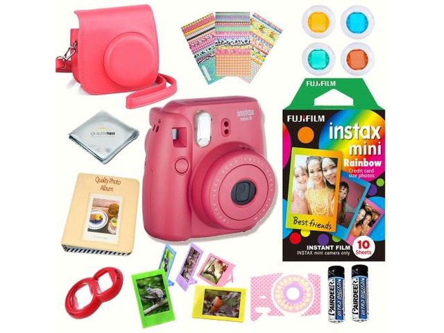 Fujifilm Instax Mini 8 Raspberry bundle: Instant camera + InstantRainbow Film + Accessories