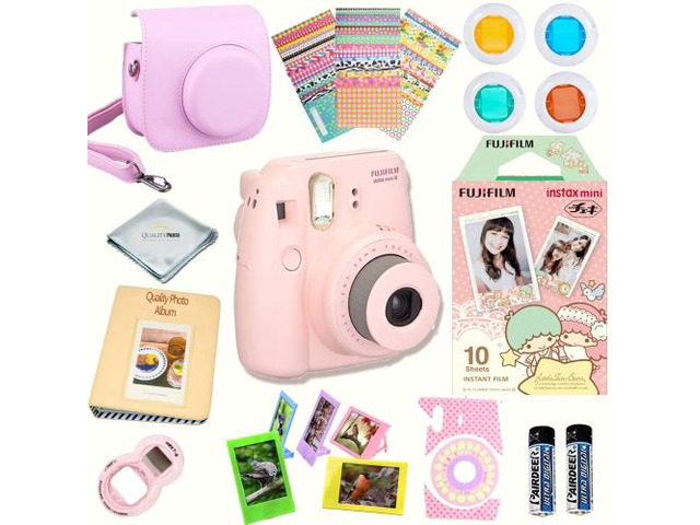 Fujifilm Instax Mini 8 (Pink) Deluxe kit bundle Includes: - Instant camera with Instax mini 8 instant films 10 pack (Little Twin Stars) - Custom...