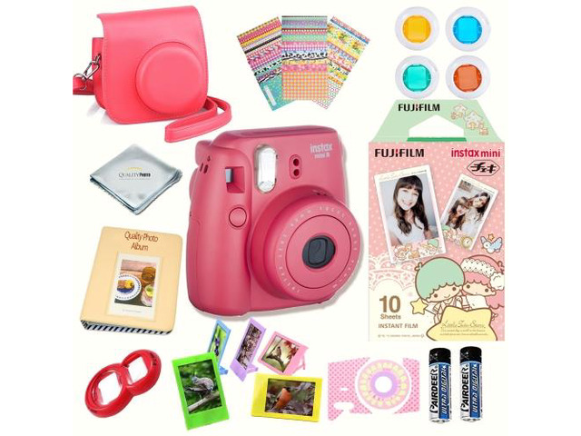 Fujifilm Instax Mini 8 Raspberry bundle: Instant camera + Instant Little Twin Stars Film + Accessories