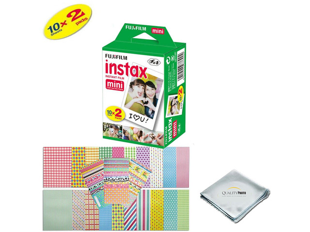 Fujifilm INSTAX Mini Instant Film 2 Pack - 20 SHEETS - (White) For Fujifilm Instax Mini 8 & Mini 9 Cameras + Frame Stickers and Microfiber Cloth...