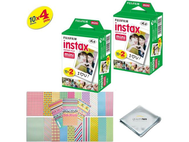Fujifilm INSTAX Mini Instant Film 4 Pack 40 SHEETS (White) For Fujifilm Mini 8 Cameras Bundled with custom instax FRAME STICKERS and Quality Photo...