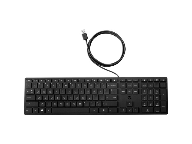 HP Wired Desktop 320K Keyboard - Cable Connectivity - USB Interface - English (US) - Chromebook, Thin Client, Mobile Workstation, Notebook, Desktop...