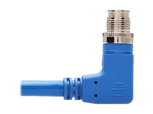 Tripp Lite M12 X-Code Cat6a Shielded Ethernet Cable, Right-Angle M12/RJ45 Cable, 10G F/UTP CMR-LP (M/M), IP68, 60W Power over Ethernet, Blue, 9.8...