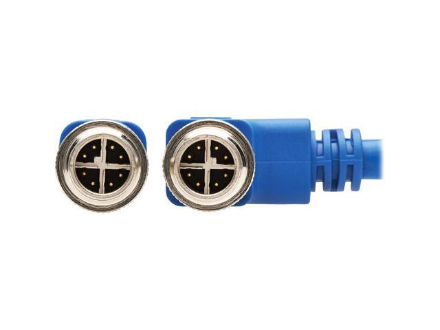 Tripp Lite M12 X-Code Cat6a Shielded Ethernet Cable, Right-Angle M12 Cable, 10G F/UTP CMR-LP (M/M), IP68, 60W Power over Ethernet, Blue, 6.6 Feet /...