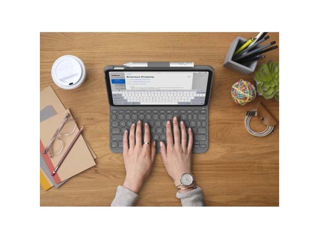 Logitech - Slim Folio Keyboard Case for Apple iPad - Latest Model A16 chip and iPad 10th Gen with Integrated Bluetooth Keyboard - Oxford Gray - image 8