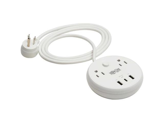Tripp Lite Safe-IT 57W 2-Outlet Surge Protector - 5-15R Outlets, 3 USB Ports, 8 ft. (2.4 m) Cord, 300 Joules, Antimicrobial Protection, TLP28PD57WCAM
