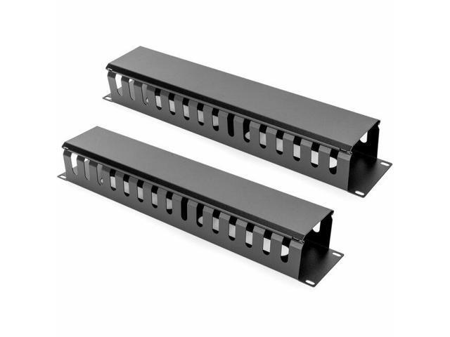 2U Horizontal Finger Duct Rack Cable Management Panel with Cover - Cable Management Panel - Black - 1 - 2U Rack Height - 19' Panel Width - Plastic,...