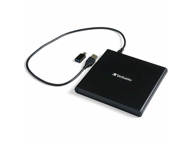 Verbatim Slim External Burner CD/DVD +/-RW Optical Drive USB 2.0 with USB A to USB C Adapter and M-DISC Support - Mac & PC Compatible Model 98938