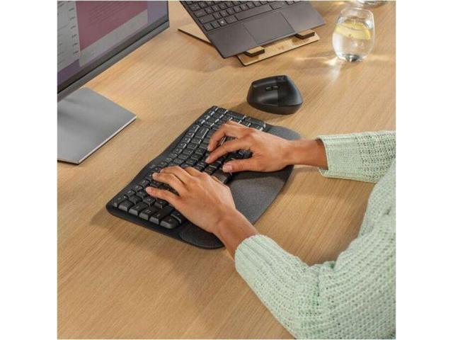 Logitech - Wave Keys For Business Ergonomic Wireless Scissor Tactile Switch Keyboard with Cushioned Palm Rest - Graphite - image 8