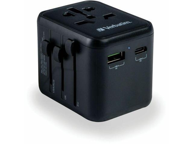 Verbatim UTA-02 Universal Travel Adapter 20W - USB -C, USB-A - 120 V AC, 230 V AC Input - 5 V DC/10 A, 9 V DC, 12 V DC Output