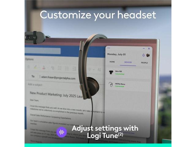 Logitech H570e USB Headset With Microphone for PC and Mac, USB-C Wired Headset With Mono Sound, Noise-Canceling Mics and Inline Controls, Certified...