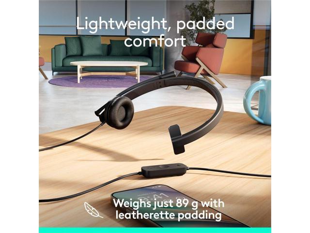 Logitech H570e USB Headset With Microphone for PC and Mac, USB-C Wired Headset With Mono Sound, Noise-Canceling Mics and Inline Controls, Certified...