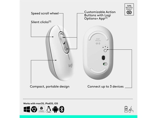 Logitech POP Mouse - Wireless - 32.81 ft - Bluetooth - Off White - Scroll Wheel - 4 Button(s) - 1 x AA Battery Supported