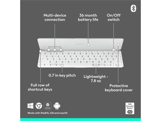Logitech - Keys-To-Go 2 Slim Portable Bluetooth Keyboard for Tablet With Built-in Cover - Pale Gray - image 6