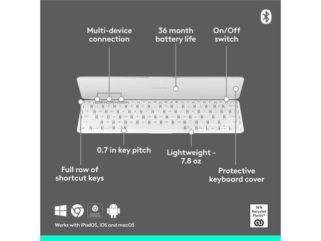 Logitech - Keys-To-Go 2 Slim Portable Bluetooth Keyboard for iPad, iPhone, Mac, and Apple TV With Built-in Cover - Pale Gray - image 8