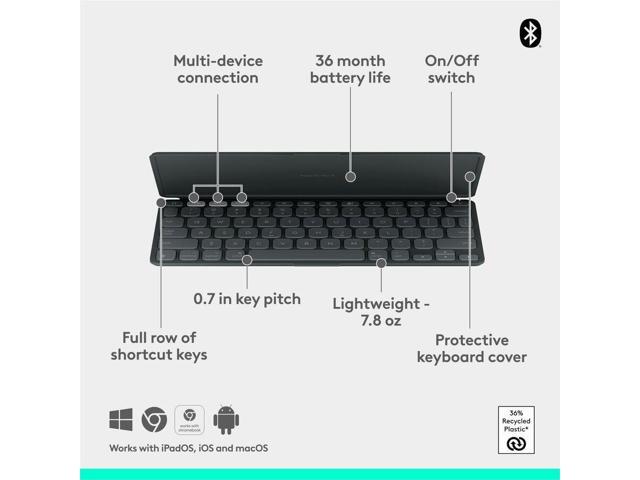 Logitech - Keys-To-Go 2 Slim Portable Bluetooth Keyboard for iPad, iPhone, Mac, and Apple TV With Built-in Cover - Graphite - image 7