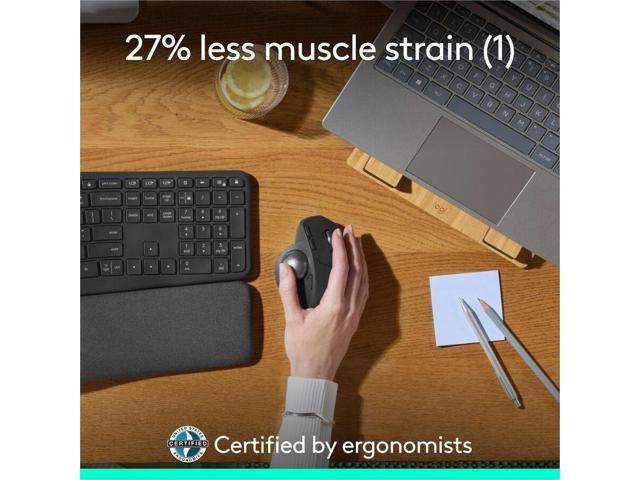 Logitech - MX ERGO S PLUS Wireless Ergonomic Trackball Mouse with 6 Programmable Buttons - Wireless - Graphite - image 6