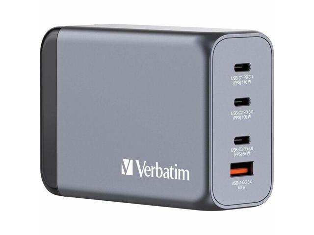 Verbatim 32205 240W 4-Port GaN Wall Charger - 240 W - 120 V AC, 230 V AC Input - 5 V DC, 9 V DC, 12 V DC, 15 V DC, 20 V DC, 28 V DC Output - 5 A -...