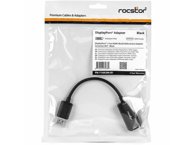 Rocstor DisplayPort to HDMI Adapter - 4K DP to HDMI Converter - UHD 4K 60Hz - 1 x 20-pin DisplayPort 1.4 Digital Audio/Video - Male - 1 x 19-pin...