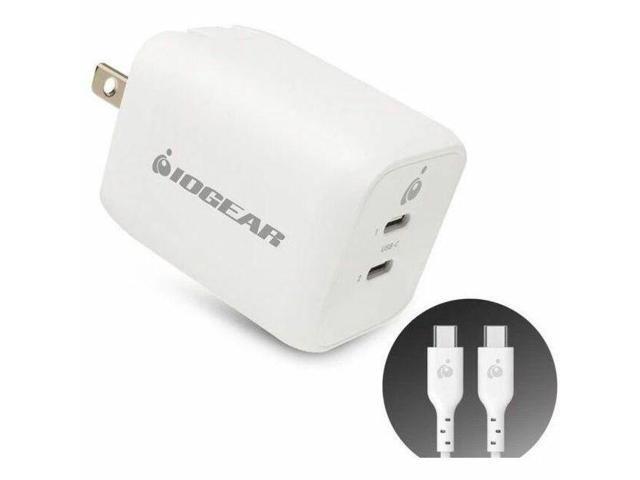 IOGEAR GearPower Dual USB-C 65W GaN Charger - 65 W - 6 ft Cable - 20 V DC Output - 3.25 A - 1