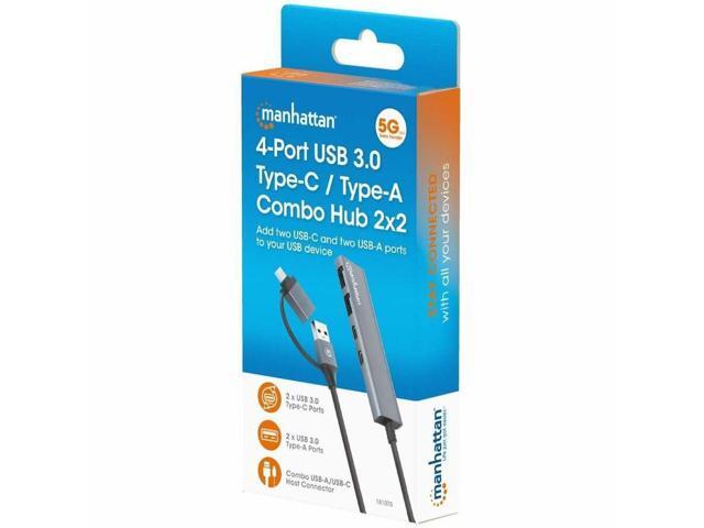Manhattan 4-Port USB 3.0 Type-C / Type-A Combo Hub 2x2 - USB Type A, USB Type C - 640 MB/s - Notebook, Desktop, Smartphone, Mouse, Keyboard, Flash...