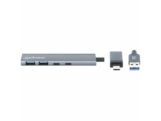 Manhattan 4-Port USB 3.0 Type-C / Type-A Combo Hub 2x2 - USB Type A, USB Type C - 640 MB/s - Notebook, Desktop, Smartphone, Mouse, Keyboard, Flash...