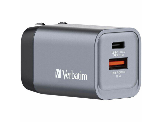 Verbatim 35W 2-Port GaN Wall Charger - 35 W - 120 V AC, 230 V AC Input - 1