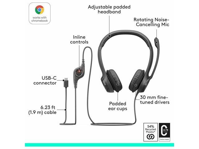 Logitech - H390 Wired USB-C On-Ear Stereo Headphones with Noise Canceling Microphone - Black - image 6
