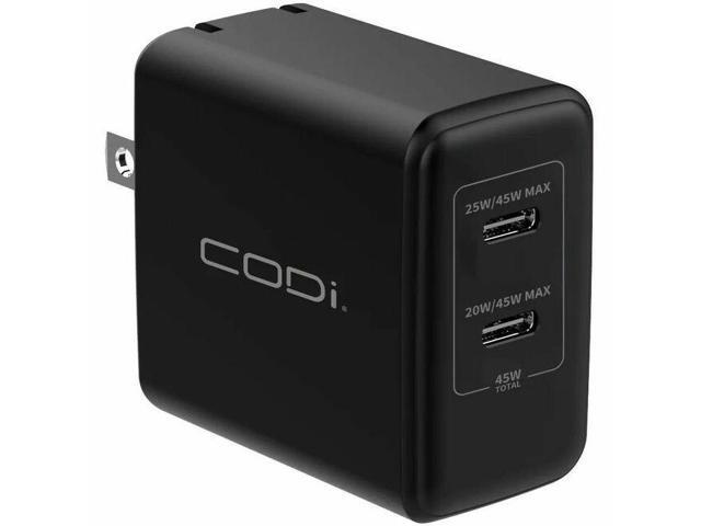 CODi 45W Dual USB-C Wall Charger - USB-C PD & PPS Fast Charging, Compact Power Adapter with Overcurrent & Thermal Protection