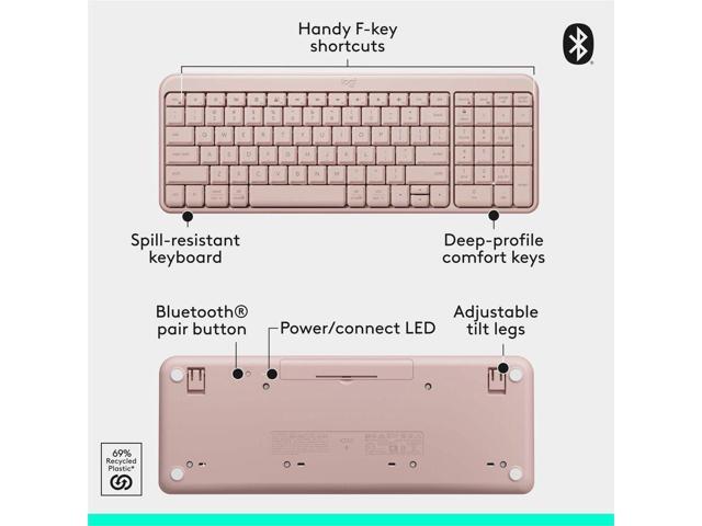 Logitech - MK250 Full-size Bluetooth Wireless Keyboard and Mouse Combo for Windows/MacOS with Fast & Easy Connectivity - Rose - image 5