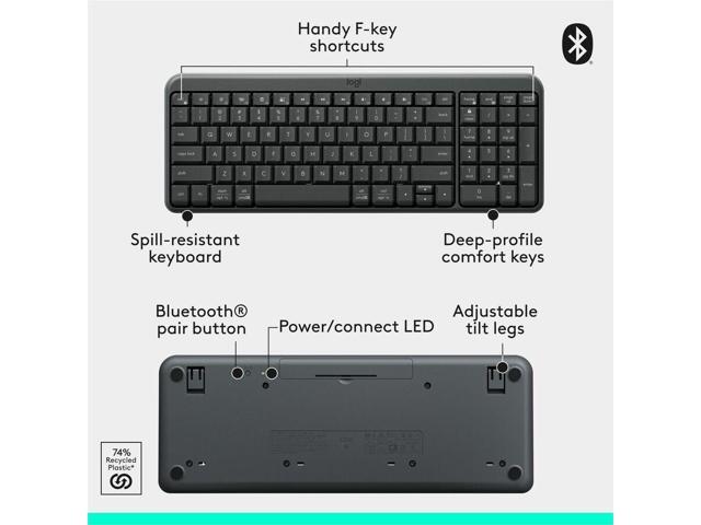 Logitech - MK250 Full-size Bluetooth Wireless Keyboard and Mouse Combo for Windows/MacOS with Fast & Easy Connectivity - Graphite - image 7