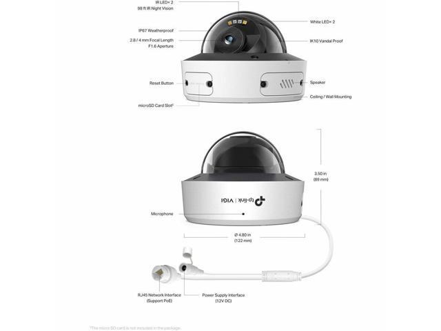 VIGI InSight S285 8 Megapixel 4K Network Camera - Color - Dome - 98.43 ft Infrared/Color Night Vision - H.265+, H.265, H.264, H.264+, H.264H,...
