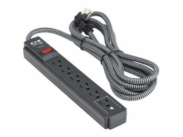 Eaton Tripp Lite Series Protect It! 6-Outlet Surge Protector - 5-15R Outlets, 1500 Joules, 25 ft. (7.6 m) Braided Cord, Black - Black - NEMA 5-15P...