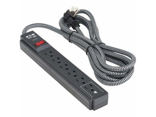 Eaton Tripp Lite Series Protect It! 6-Outlet Surge Protector - 5-15R Outlets, 1200 Joules, 20 ft. (6.1 m) Braided Cord, Black - Black - NEMA 5-15P...