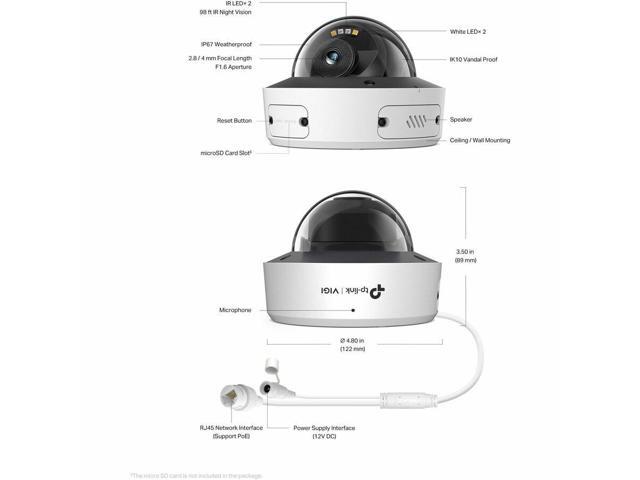 VIGI InSight S285 8 Megapixel 4K Network Camera - Color - Dome - 98.43 ft Infrared/Color Night Vision - H.265+, H.265, H.264, H.264+, H.264H,...