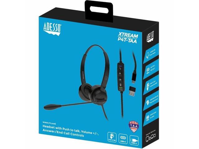 Adesso Xtream P4-TAA Over-the-ear Headset with Push to talk, Black