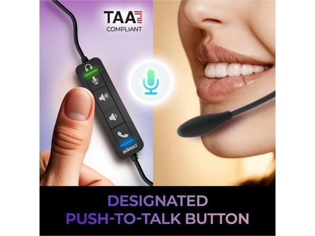 Adesso Xtream P4T-TAA Push to Talk Headset with microphone, Volume +/-, answer/end call, TAA Compliant (USB C/USB A) - Black
