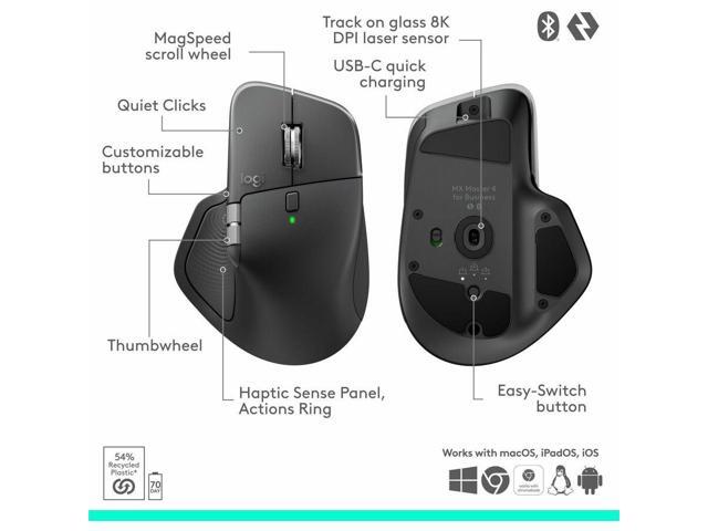 Logitech - MX Master 4 for Business Wireless Bluetooth Laser Ergonomic Right-handed Mouse with Haptic Feedback and Actions Ring - Wireless - Graphite - image 2