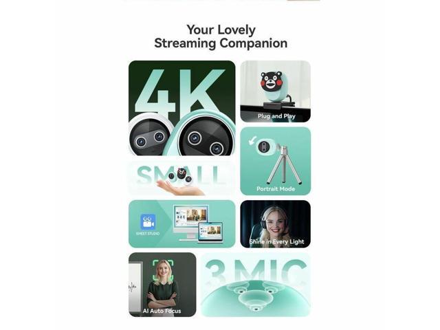 EMEET Piko (White) - Dual-lens Webcam with one 4K Image Collection Lens and one AI Assist Lens, Boosting color accuracy, face recognition, and...