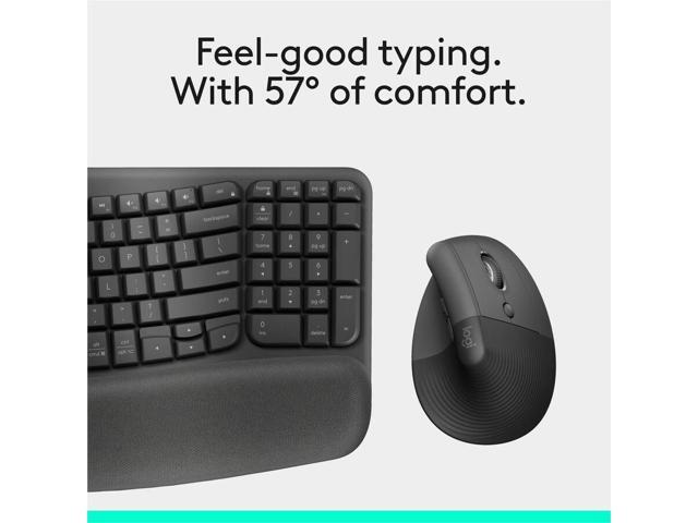 Logitech - Wave Keys and Lift Vertical Mouse Wireless Ergonomic Keyboard and Mouse Bundle with Cushioned Palm Rest - Graphite - image 9