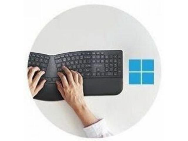 Kensington Pro Fit Ergo KB680 EQ Rechargeable Keyboard - Wireless Connectivity - Bluetooth/RF - 5.4 - 2.40 GHz - USB Type A Interface - CoPilot Hot...