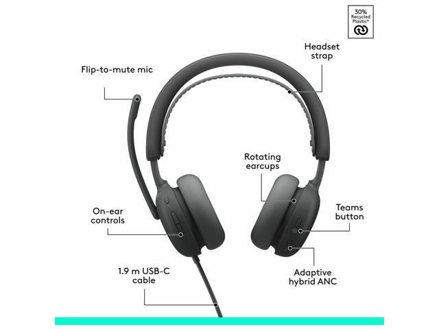Logitech - Zone Wired 2 Noise-Canceling Headset for Business Microsoft Teams Certified USB C with USB A Adapter - Graphite - image 6