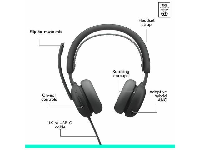 Logitech - Zone Wired 2 Noise-Canceling Headset for Business Zoom & Google Certified USB C with USB A Adapter - Graphite - image 2